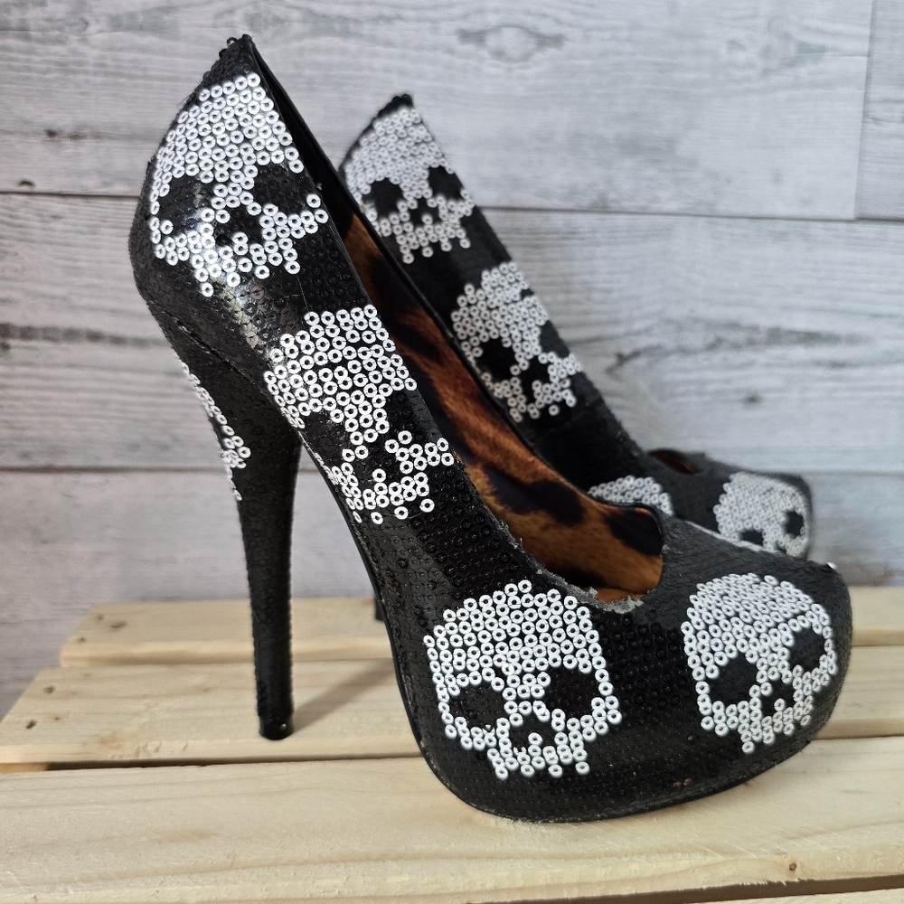 Iron Fist Digi Skull Goth Sequin Platforms Black Size 5US